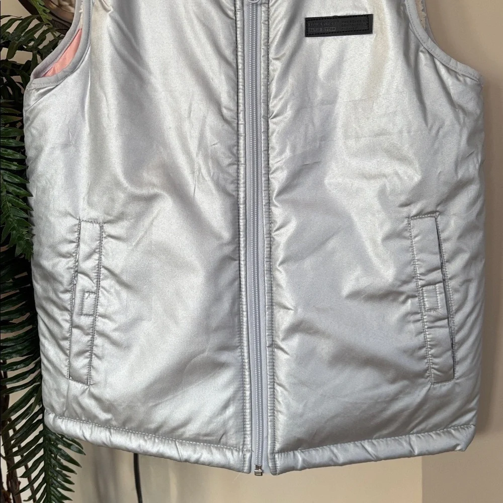Buffalo David Bitton Reversible Zip Up Vest Silver Metallic & Pink Cream Sherpa